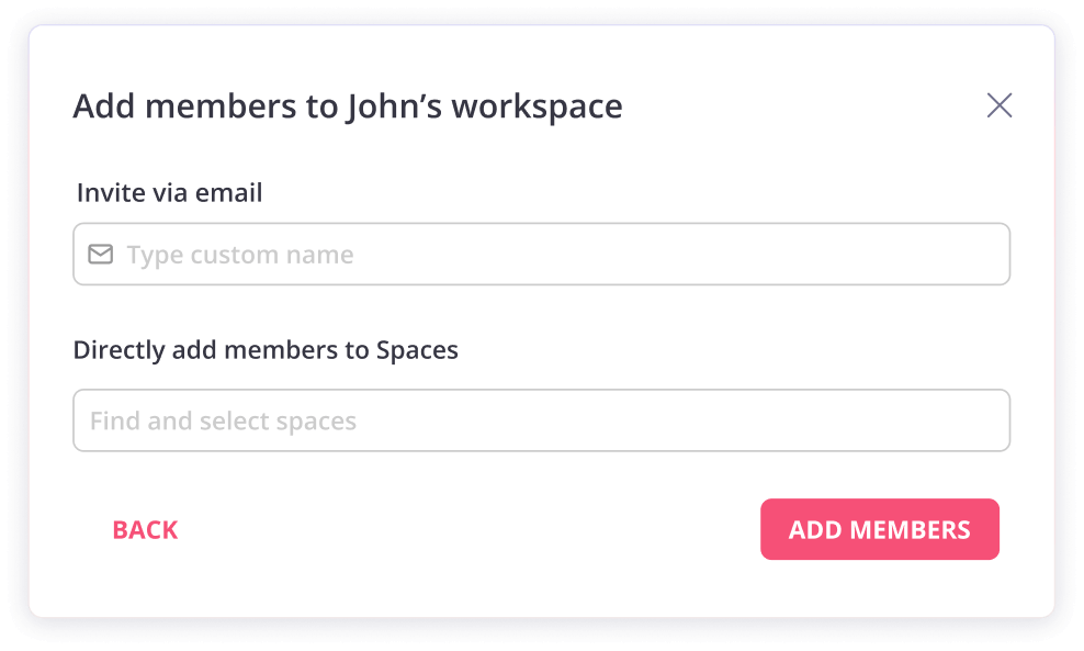 Add members modal for inviting team members via email