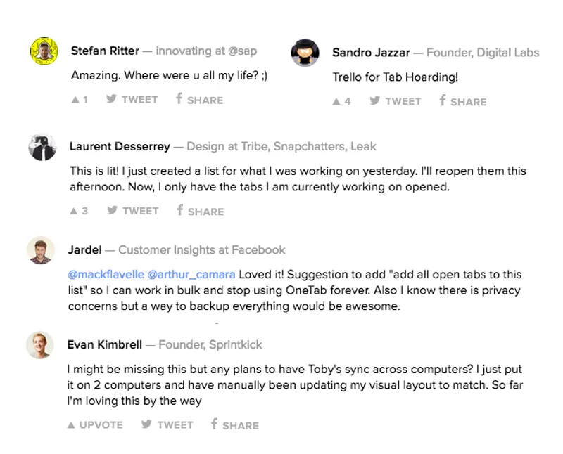 Comments on Product Hunt
