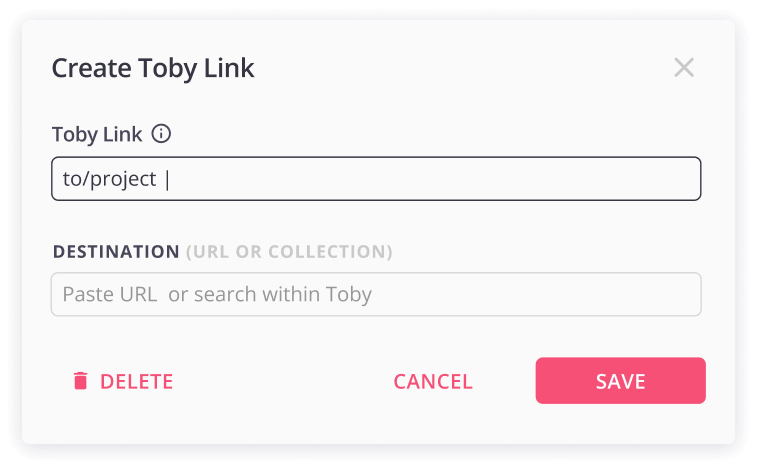Screenshot showing step 2: Creating a custom name for your Toby Link
