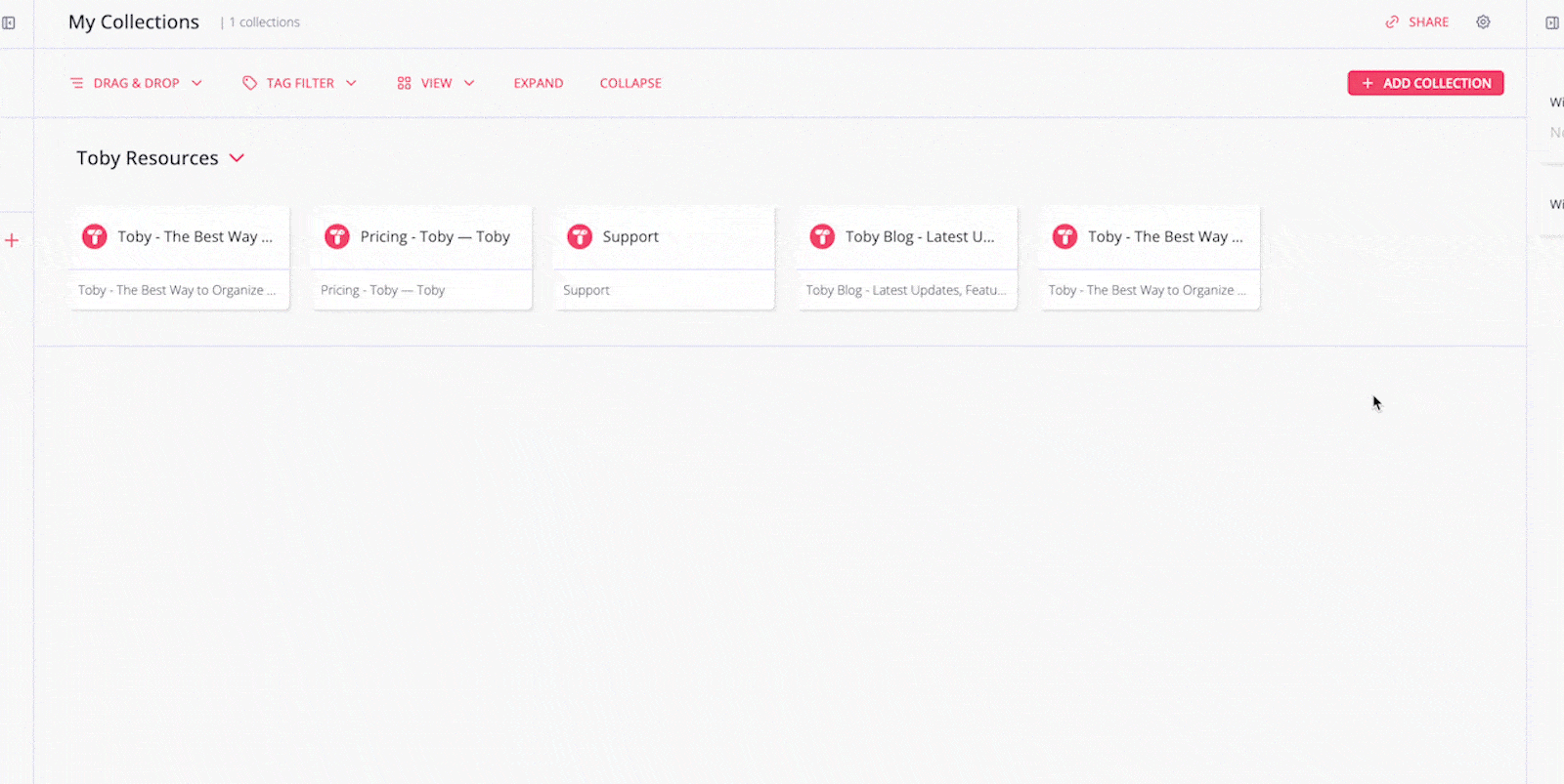 How to share collections in Toby